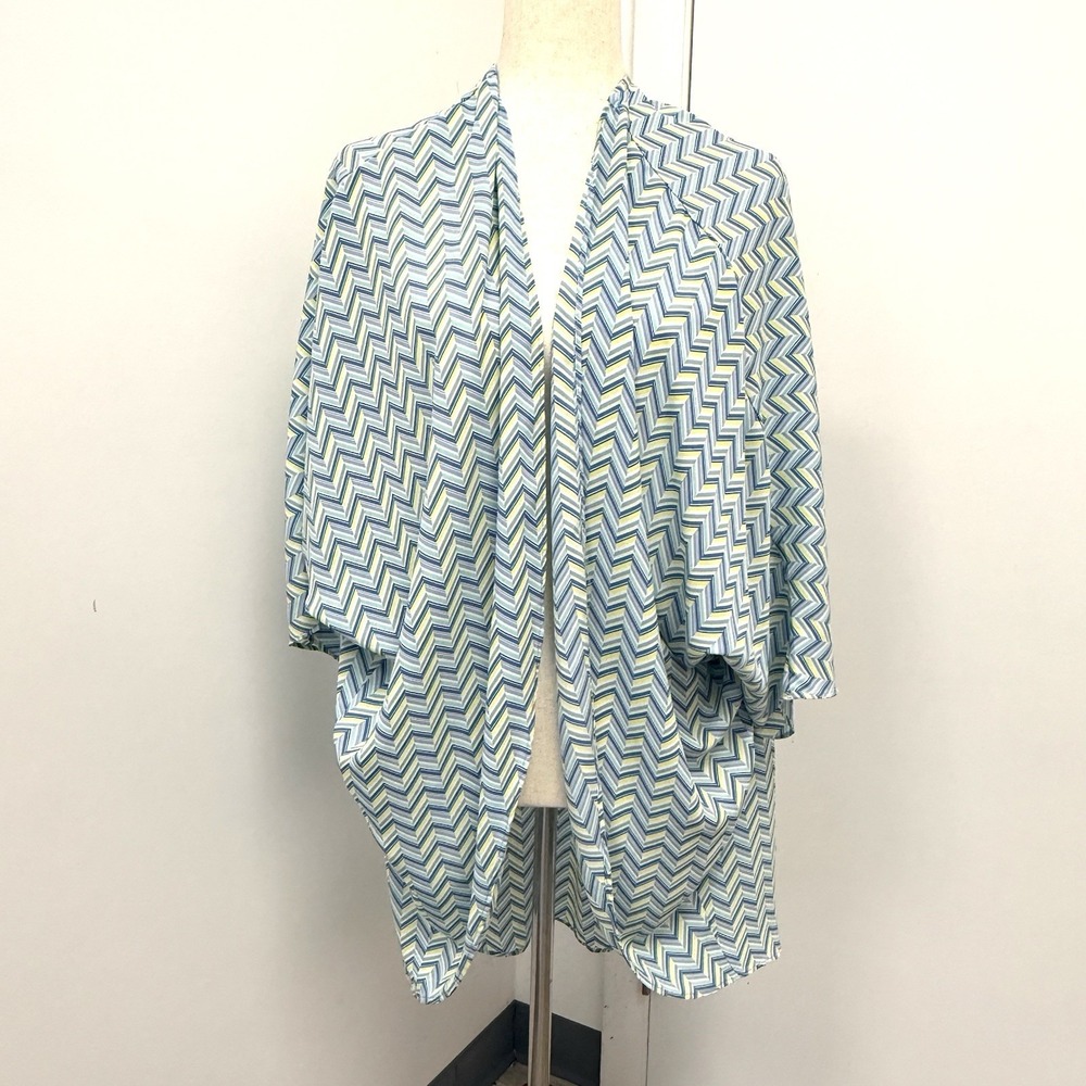 Charming Charlie Sz Large Open Front Sheer Kimono Blouse Top Cardigan Blue